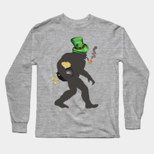 St. Patrick's Day Lucky Bigfoot Carrying Pot of Gold Long Sleeve T-Shirt